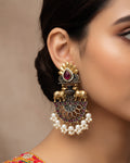 Royal Elephant Motif & Pearl Jhumka Drop Earrings