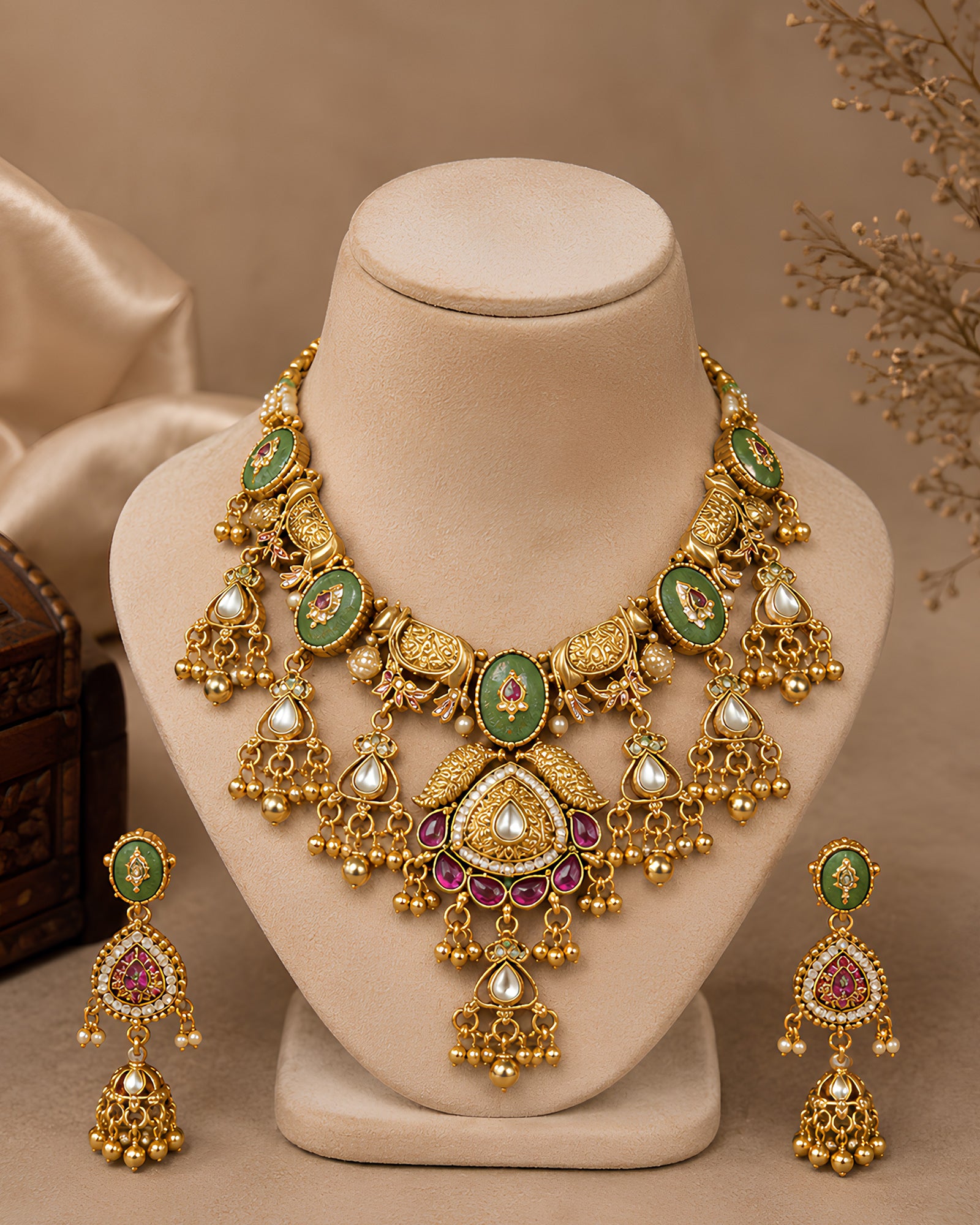 Royal Enamel & Stone-Studded Statement Necklace Set