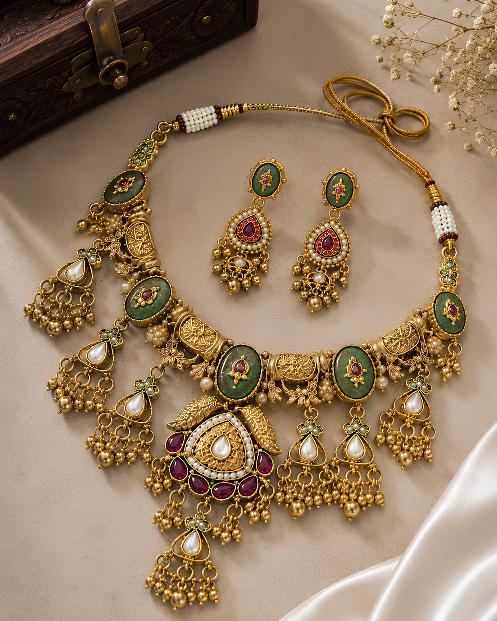 Royal Enamel & Stone-Studded Statement Necklace Set