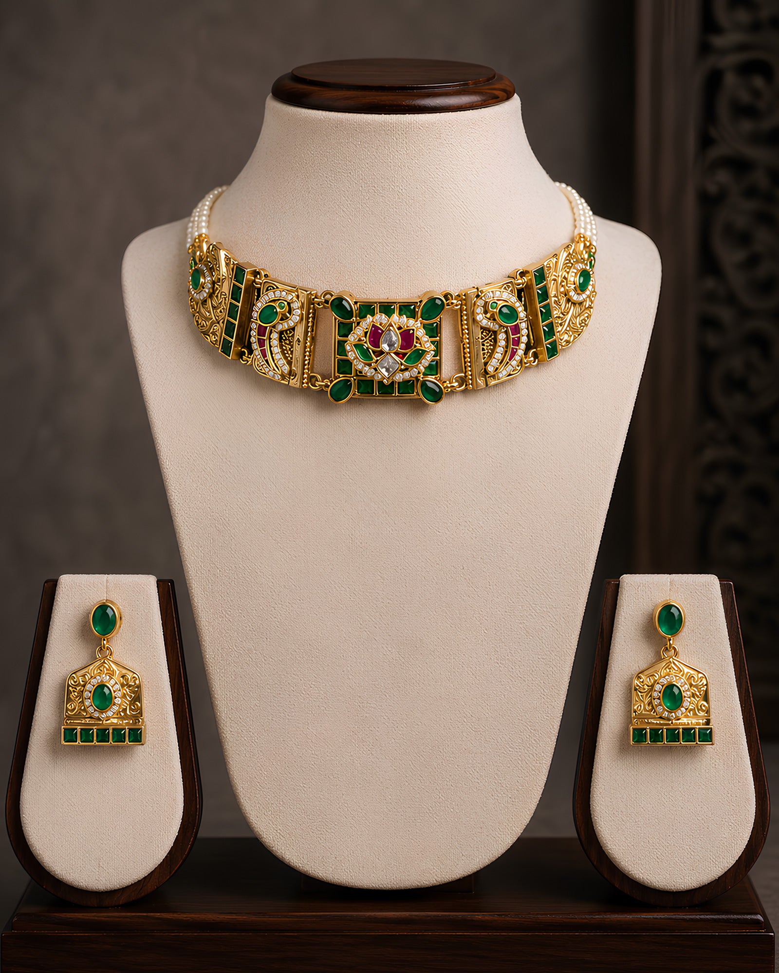 Royal Lotus & Enamel Statement Choker Set