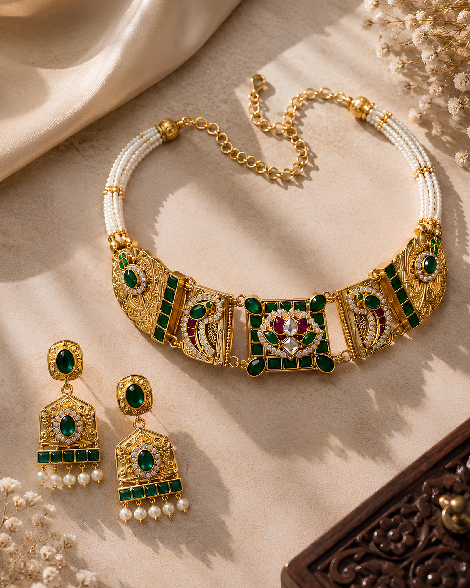 Royal Lotus & Enamel Statement Choker Set