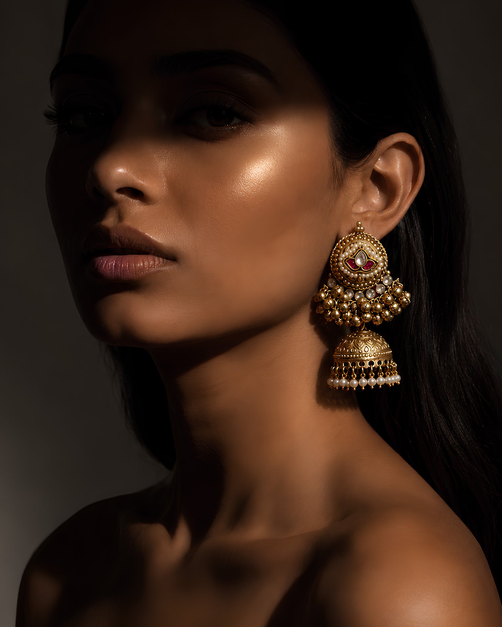 Royal Lotus & Pearl Jhumka Earrings