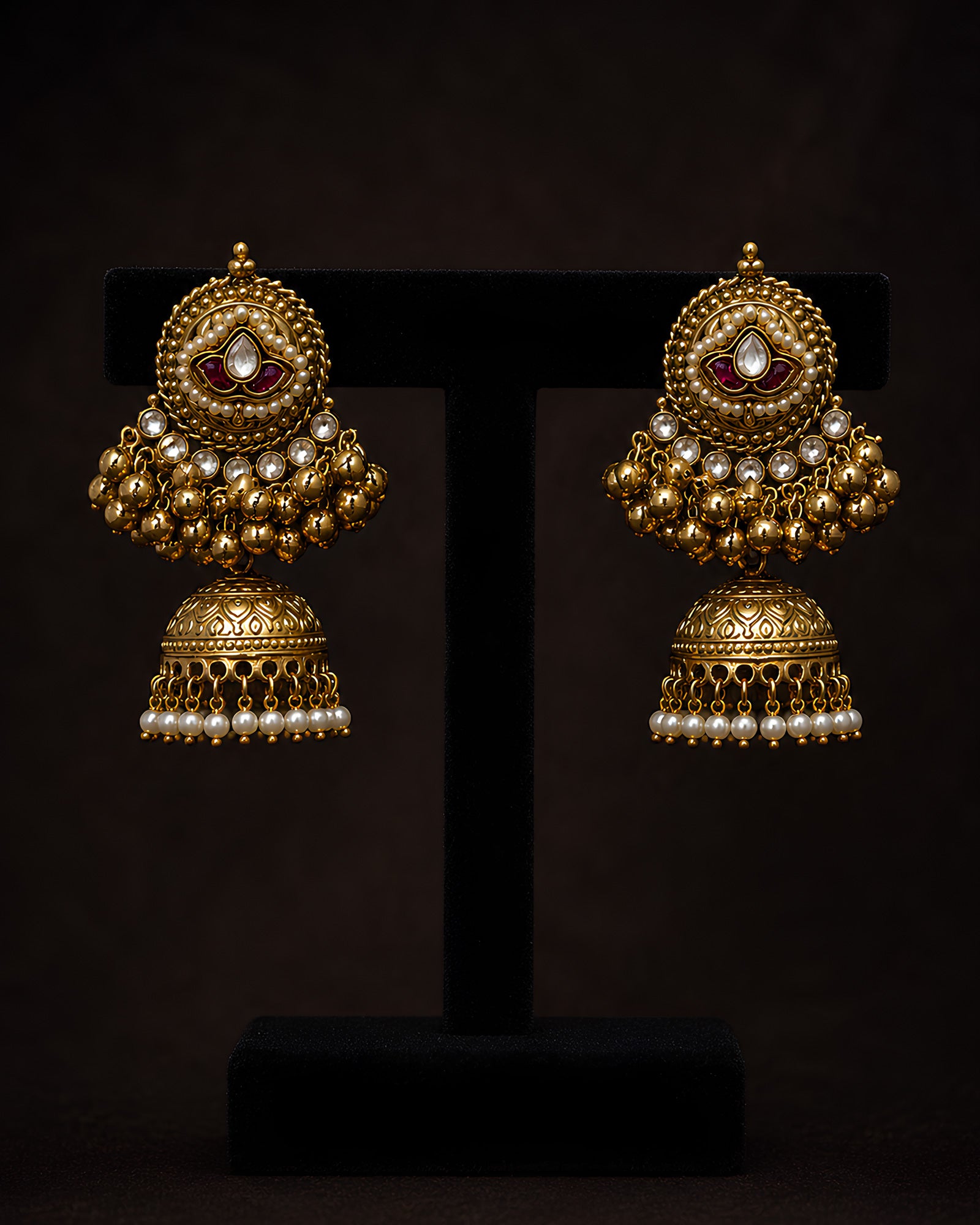 Royal Lotus & Pearl Jhumka Earrings