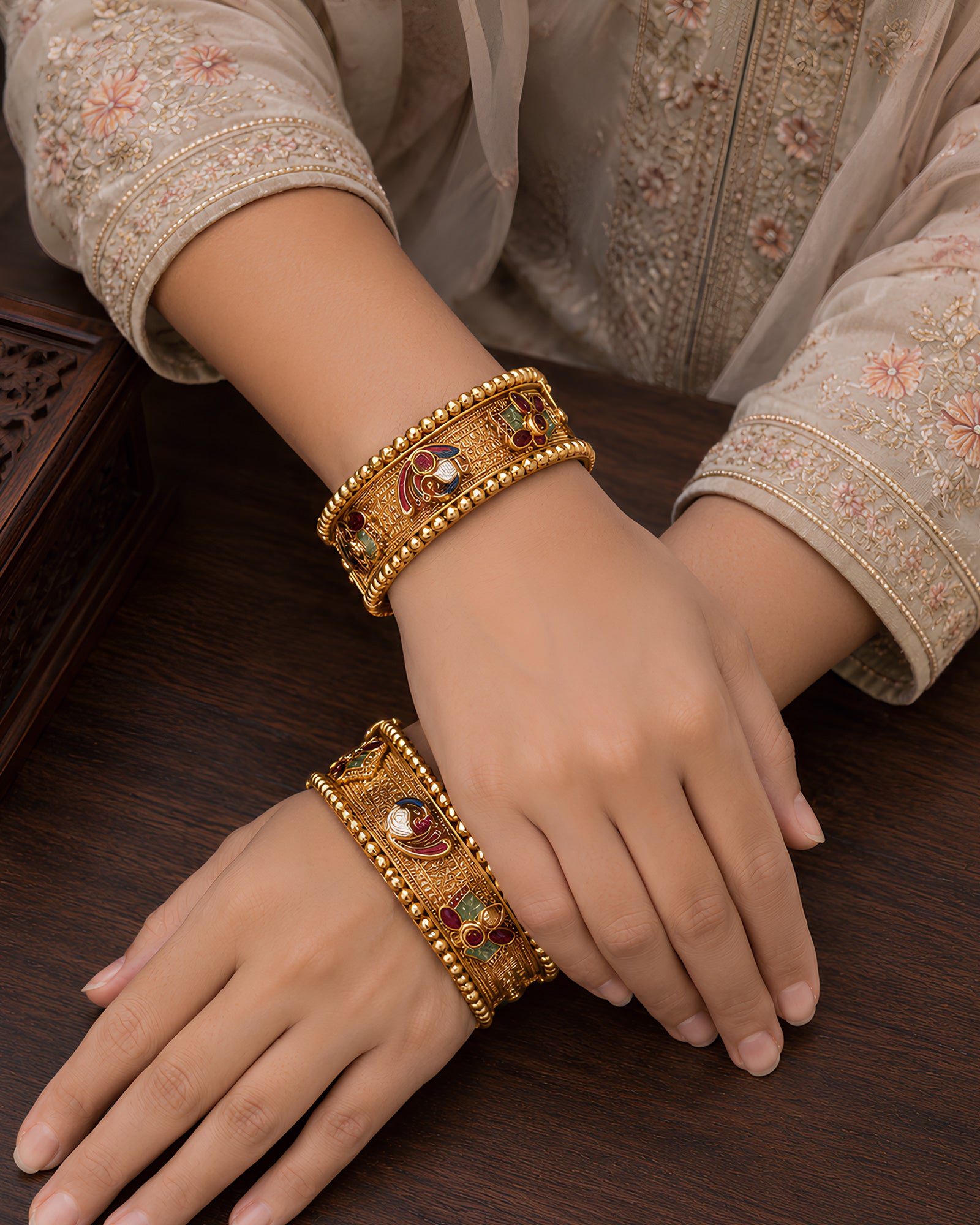 Royal Meenakari Peacock Kada Set