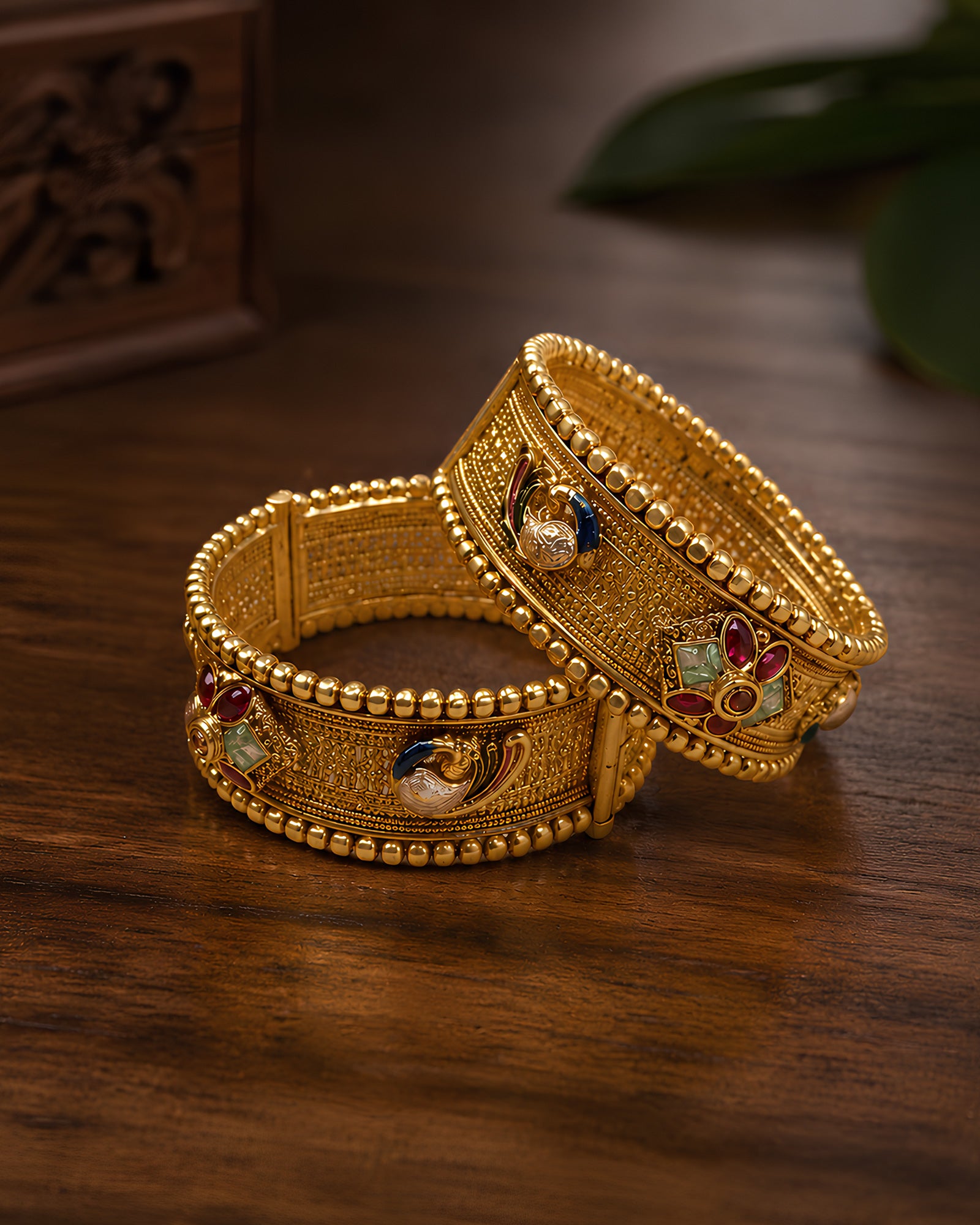 Royal Meenakari Peacock Kada Set