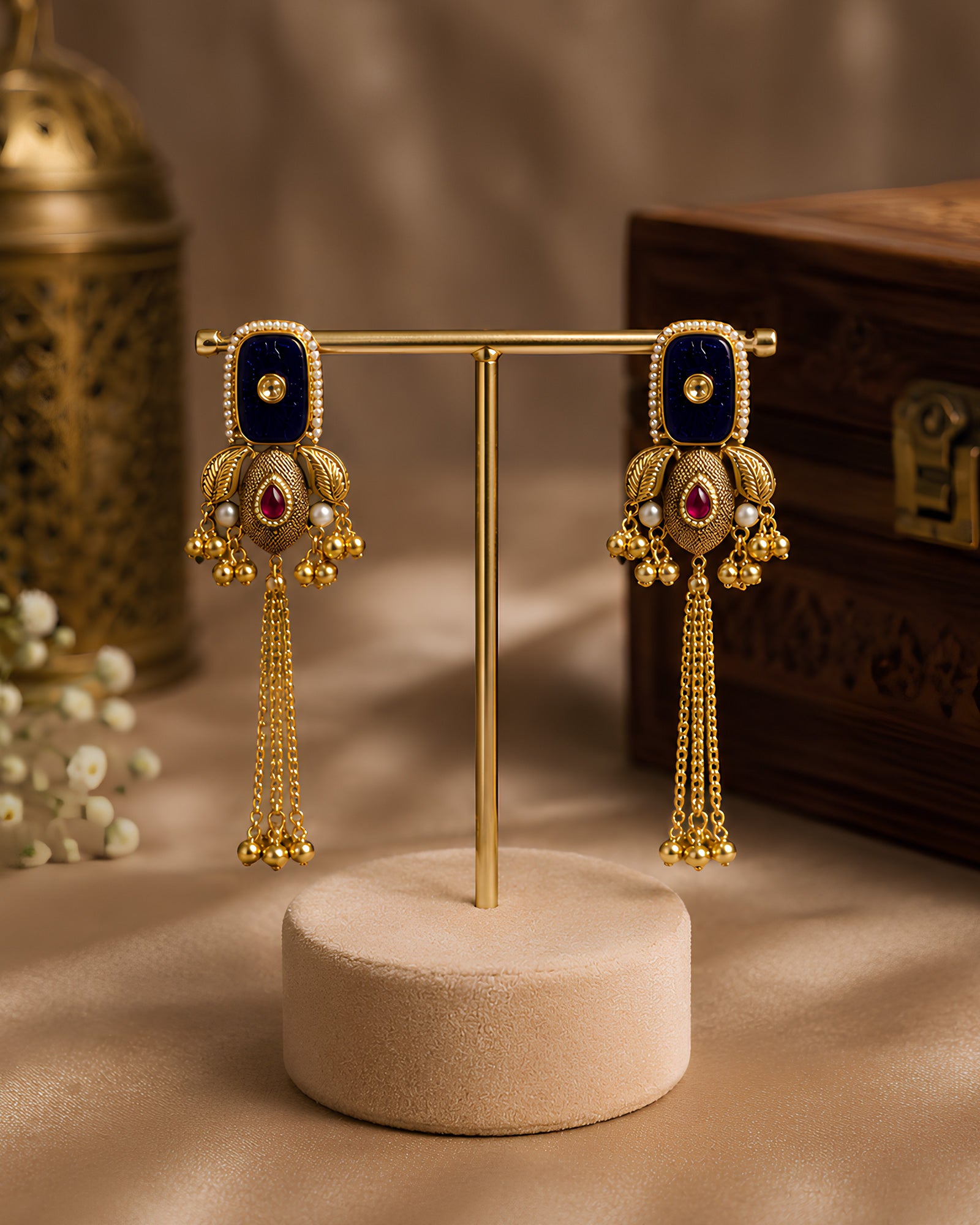 Royal Navy Enamel & Chain Drop Earrings