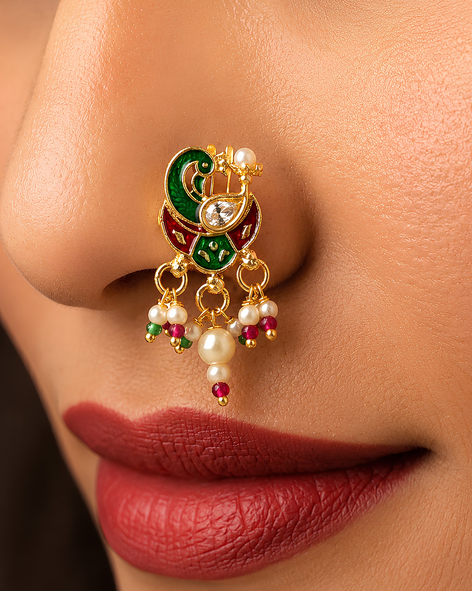 Royal Peacock Meenakari Fusion Nath