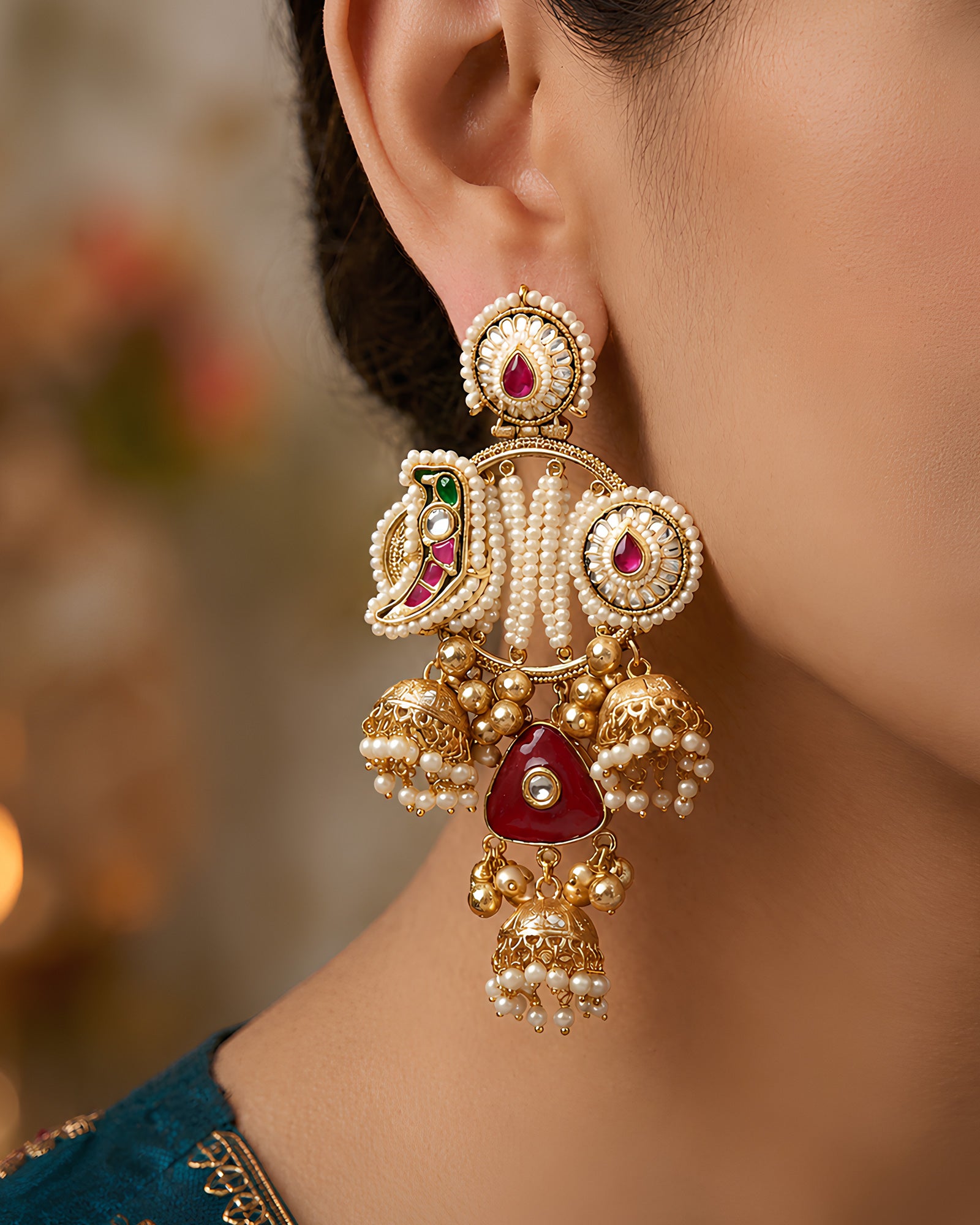 Royal Polychrome Jhumka Statement Earrings