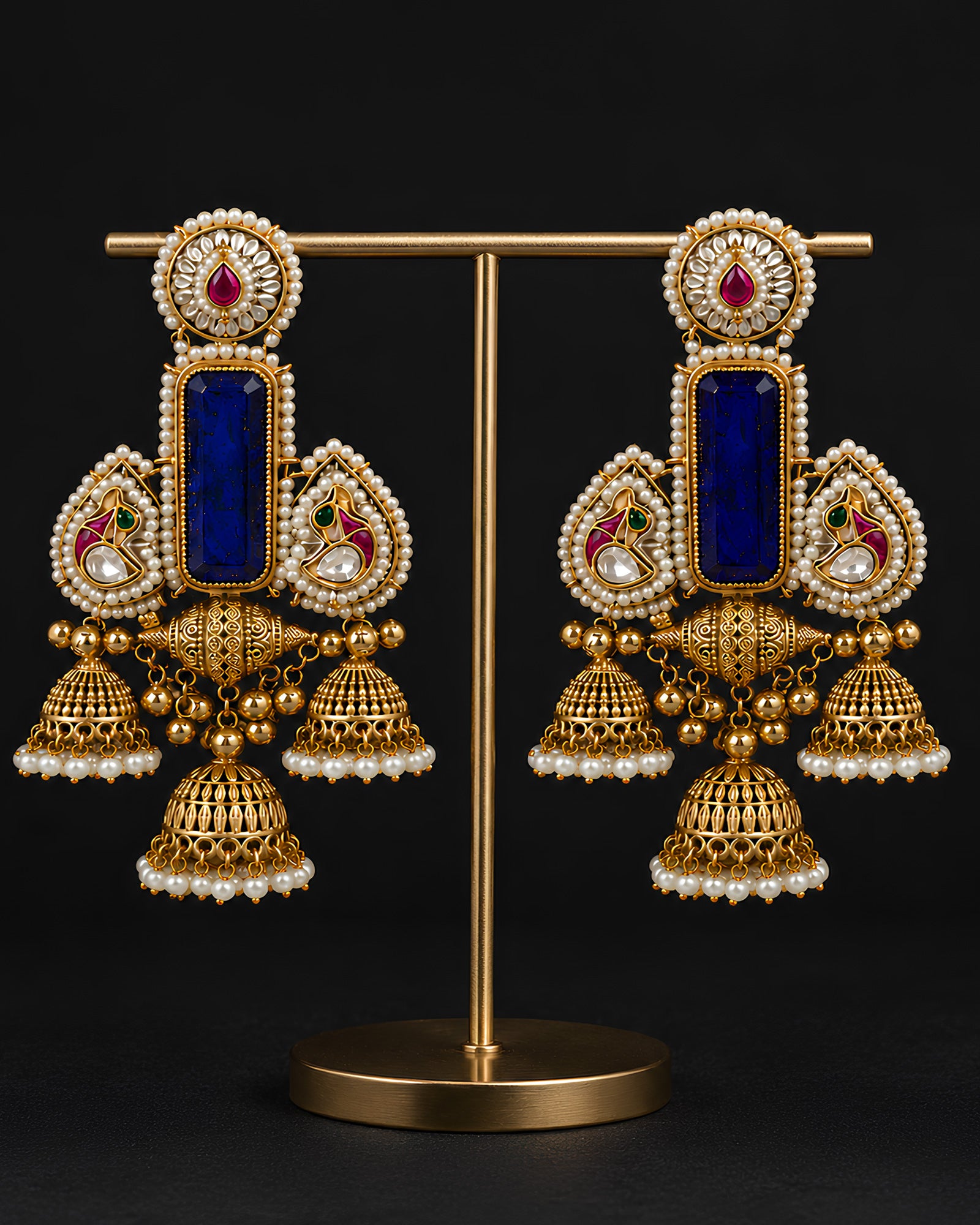Royal Sapphire Tiered Jhumka Earrings