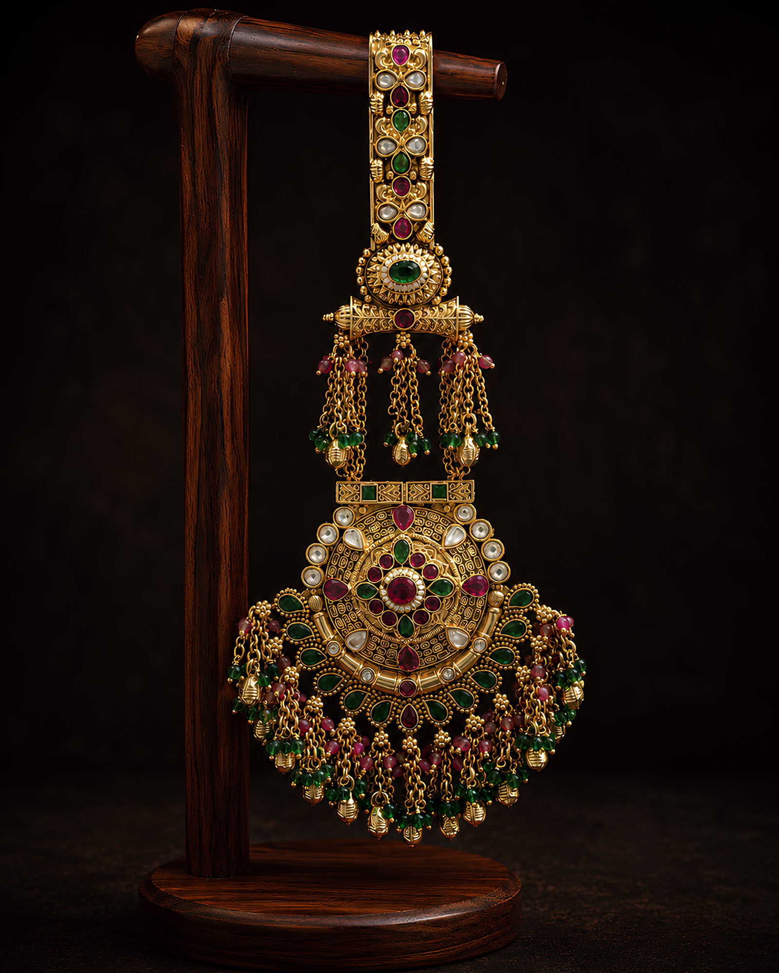 Ruby-Emerald Beaded Pendant Gold-Plated Judapin