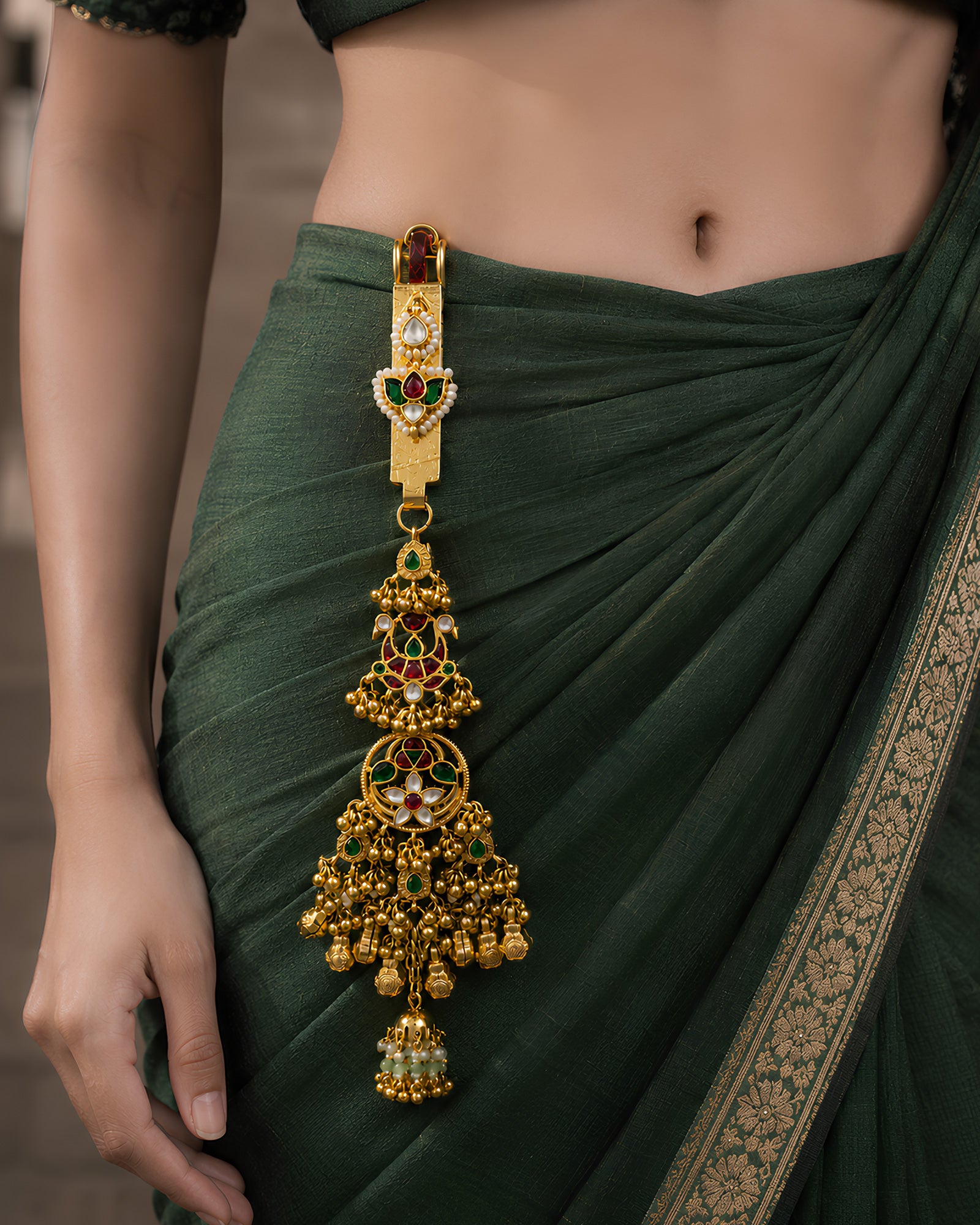 Ruby-Emerald Floral Cluster Gold-Plated Judapin