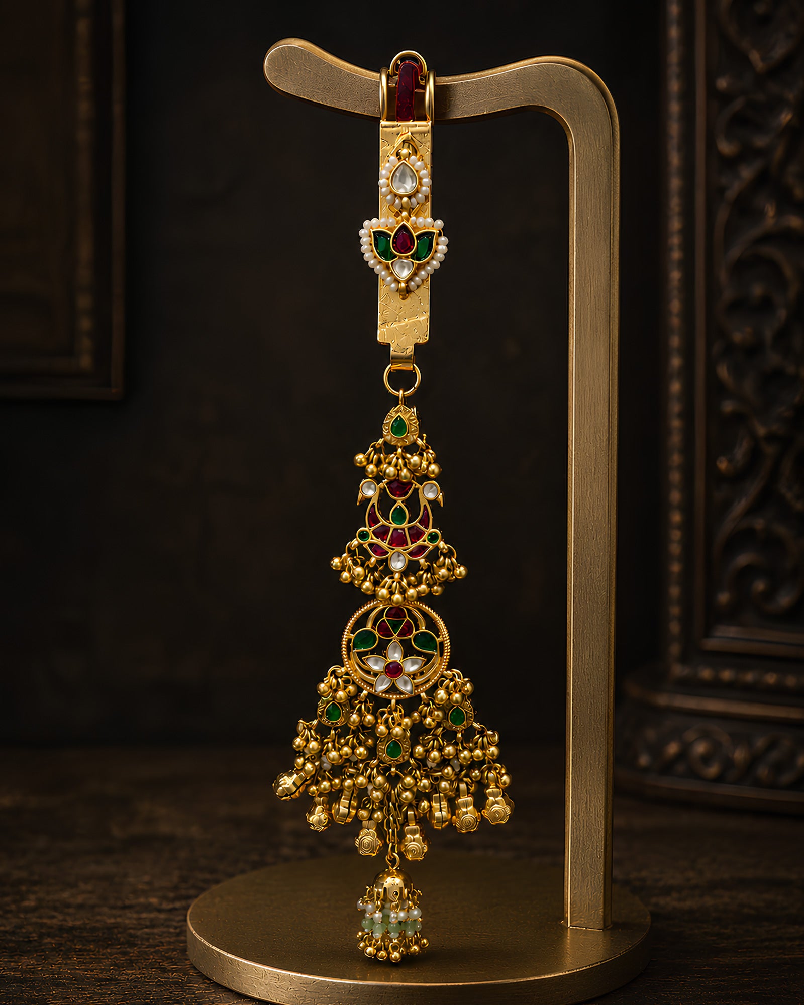 Ruby-Emerald Floral Cluster Gold-Plated Judapin