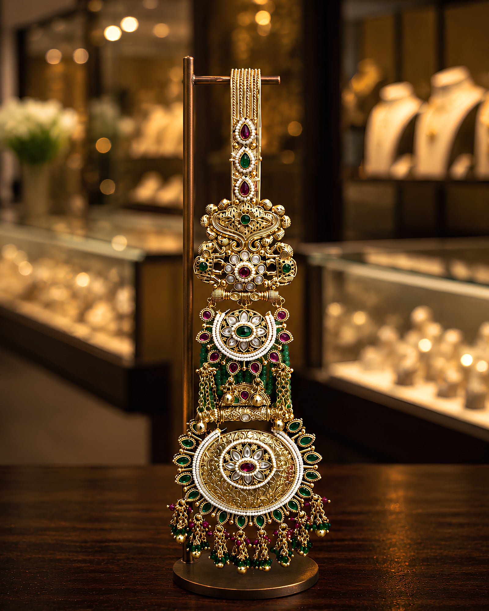 Ruby-Emerald Sunburst Medallion Gold-Plated Judapin