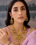 Ruby Floral & Crescent Pendant Necklace Set
