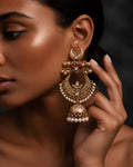 Ruby Kundan Crescent Arch & Pearl Jhumka Earrings