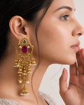 Ruby Oval Medallion & Cascading Jhumka Earrings