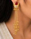 Ruby Teardrop & Multi-Chain Bead Drop Earrings