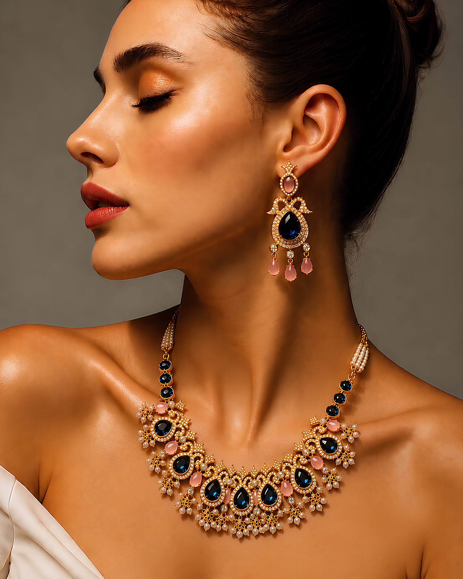 Sapphire Blue Teardrop Fusion Necklace