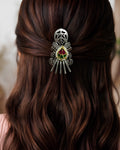 Sculpted Silver & Ruby-Green Hair Brooch