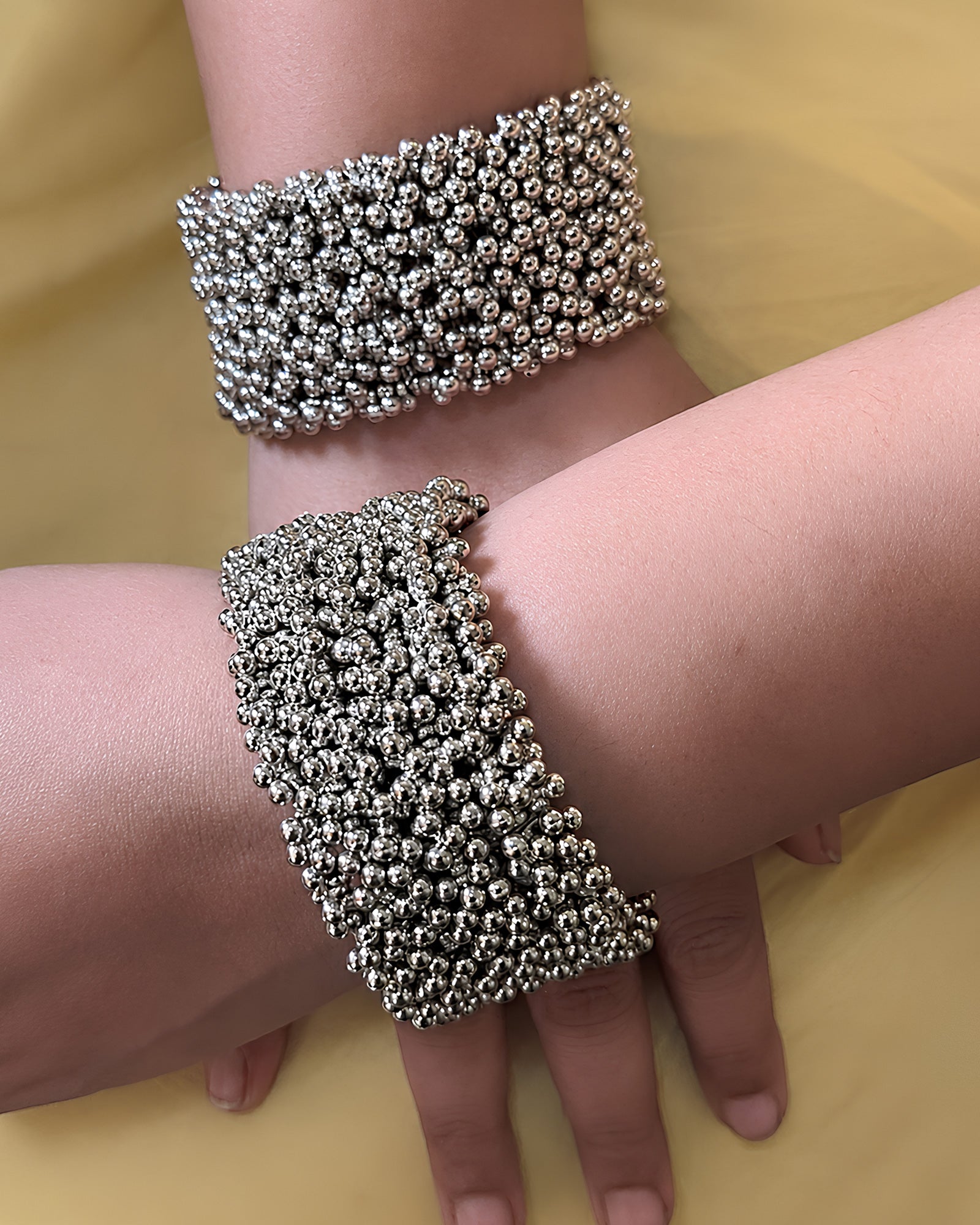 Silver Ball-Beaded Statement Kada