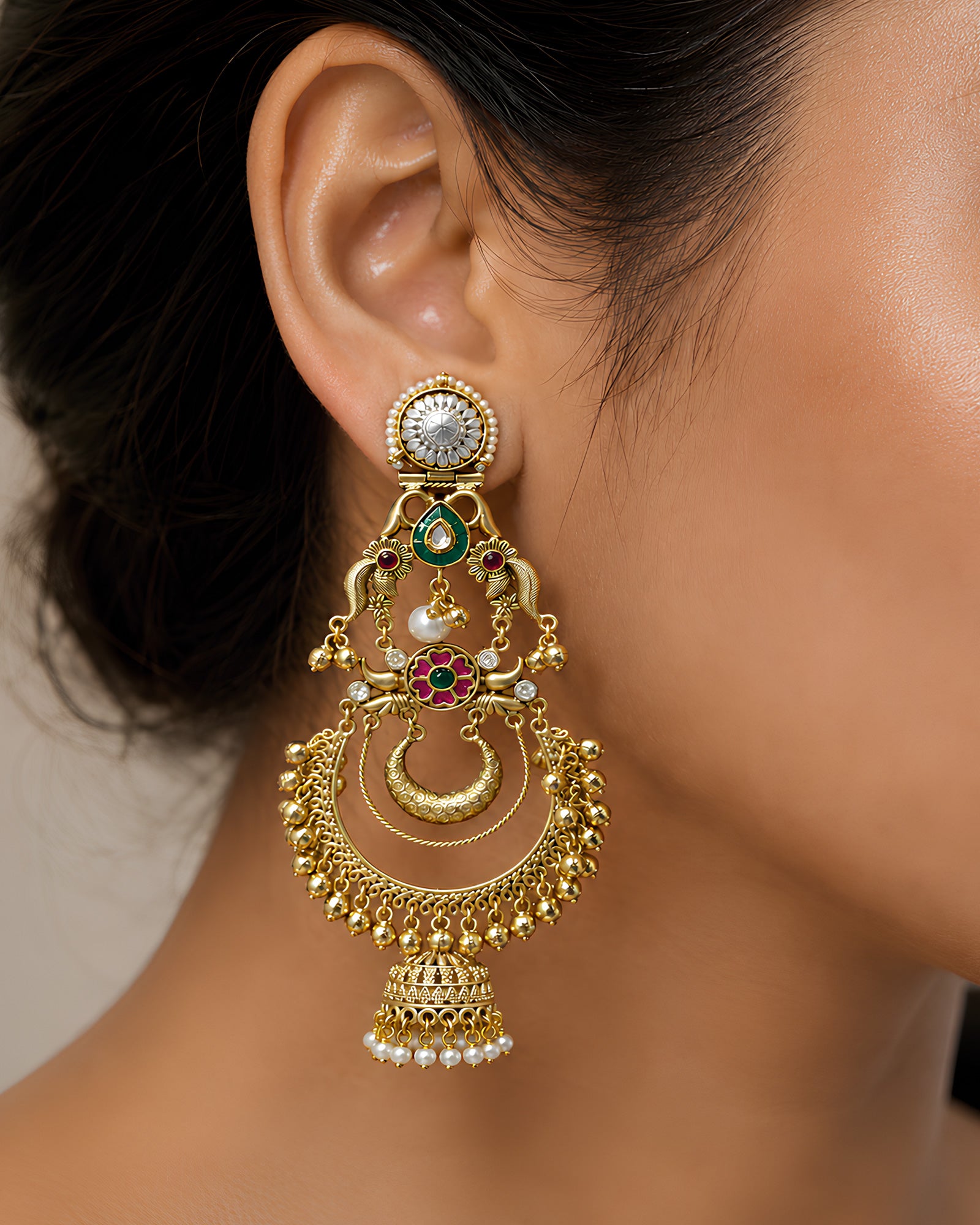 Sunburst & Peacock Filigree Jhumka Earrings
