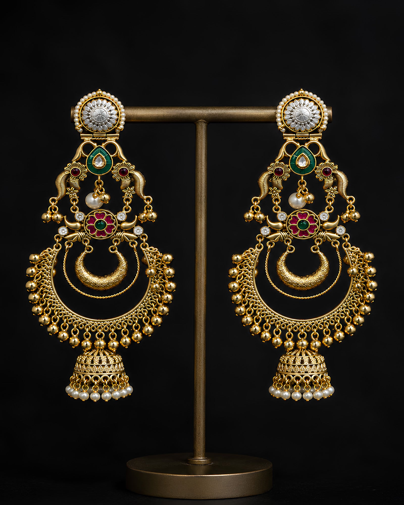 Sunburst & Peacock Filigree Jhumka Earrings