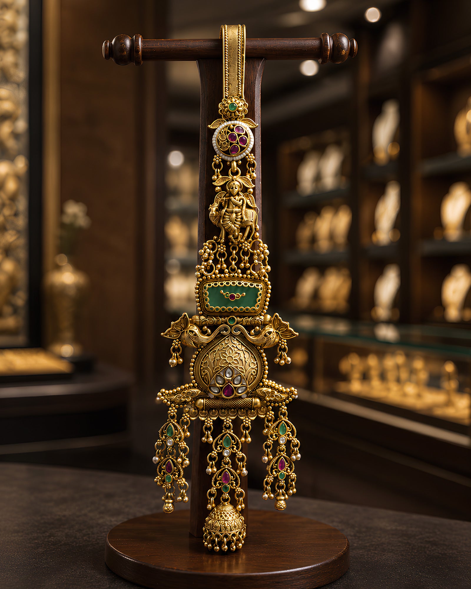 Temple Deity & Meenakari Gold-Plated Judapin
