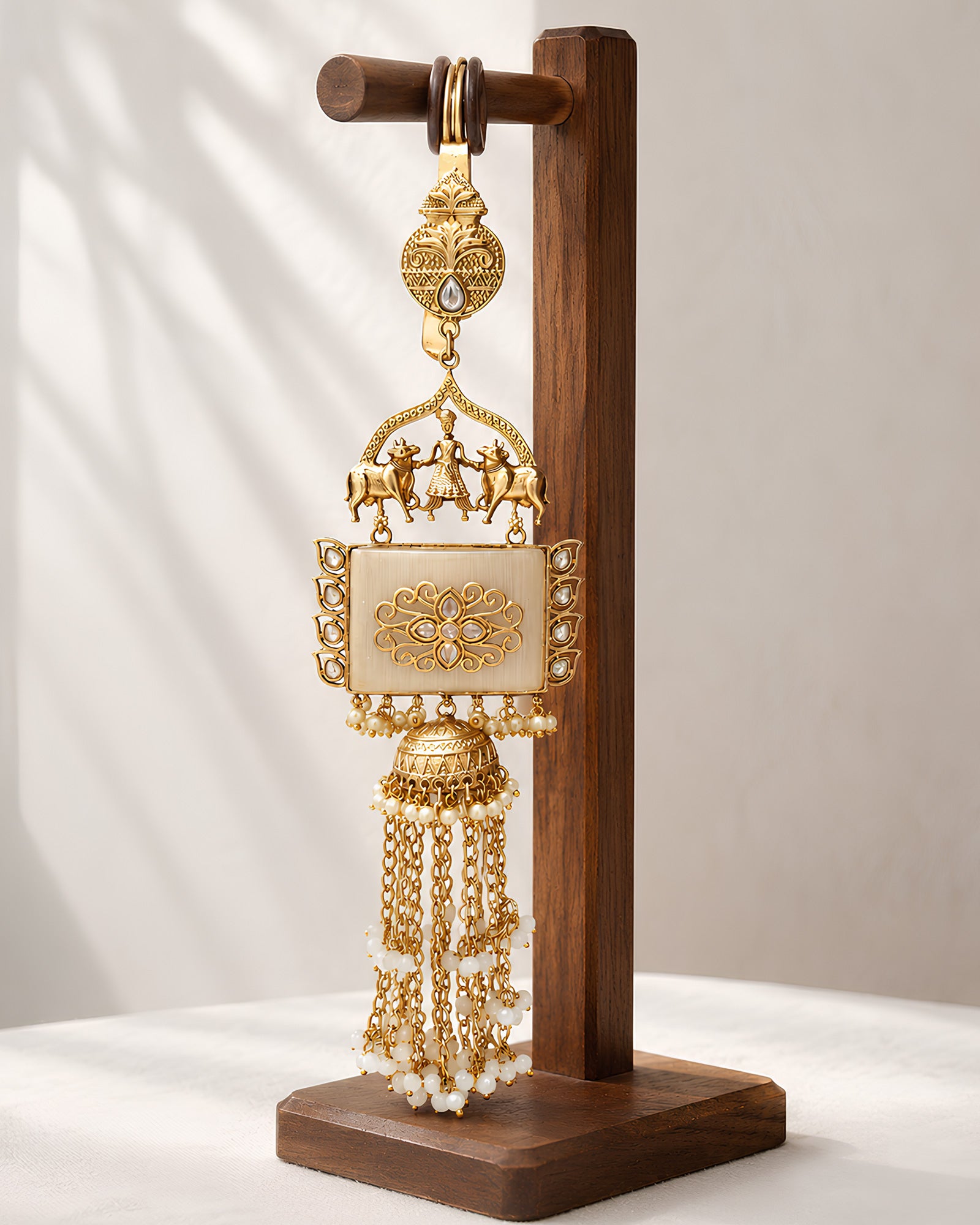 Temple Deity & Pearl Tassel Gold-Plated Judapin