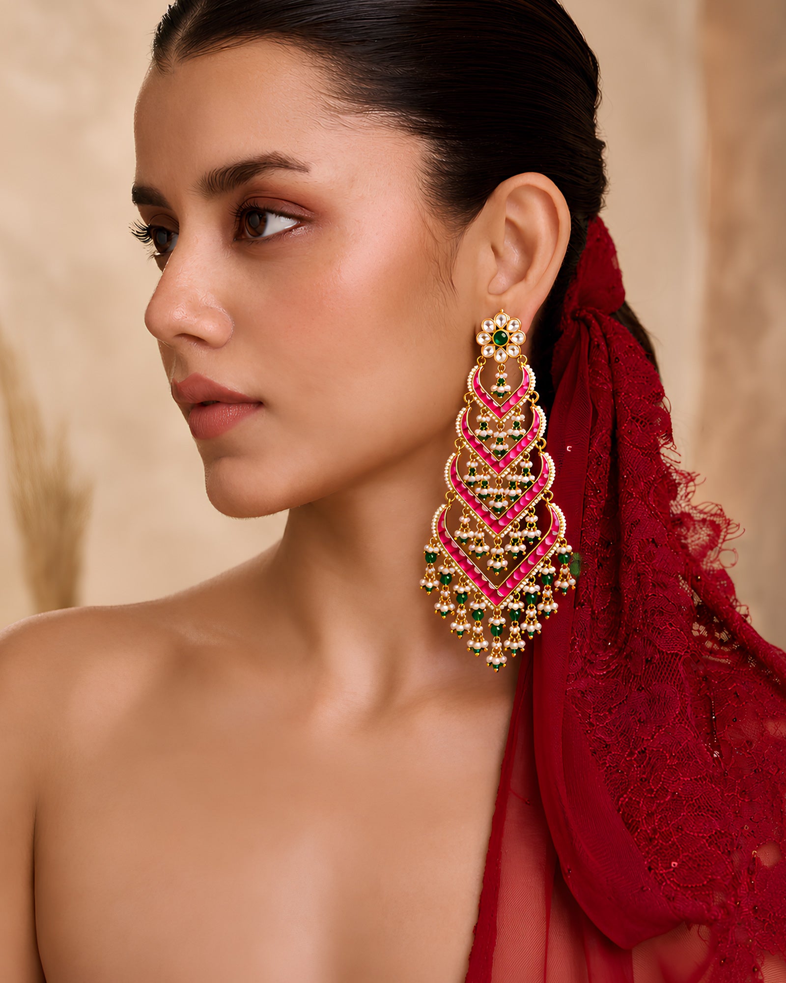 Tiered Enamel & Pearl Statement Earrings