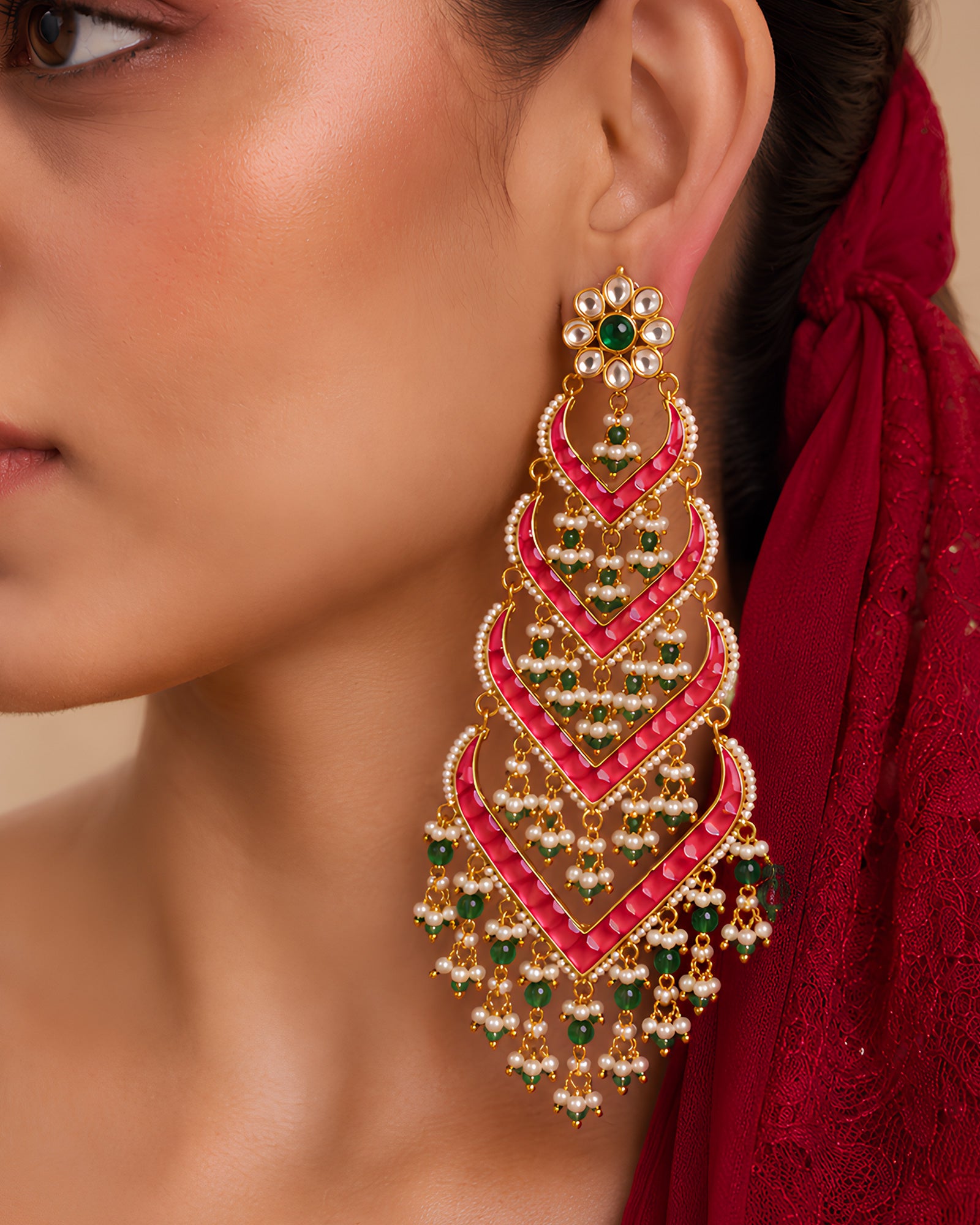 Tiered Enamel & Pearl Statement Earrings