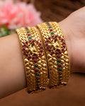 Traditional Floral & Deity Gold-Tone Bangles