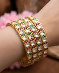 Traditional Kundan & Gemstone Gold-Toned Bangles
