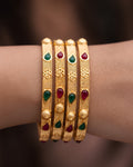 Traditional Ruby & Emerald Gold-Textured Bangles