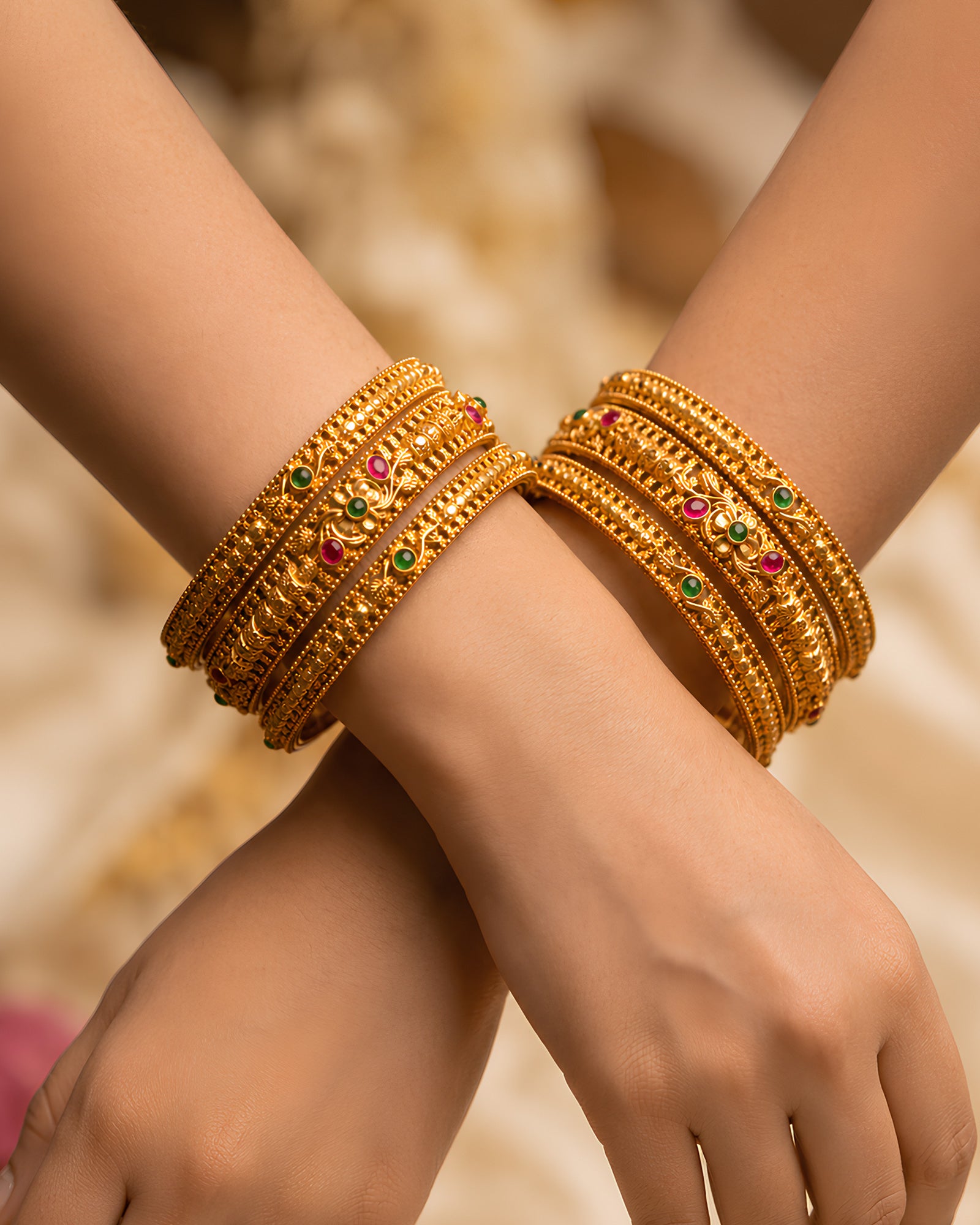 Traditional Temple-Style Gold Bangle Set