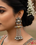 Tribal Motif Dual-Tone Tassel Earrings