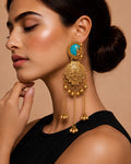 Turquoise Stone & Gold Tassel Earrings