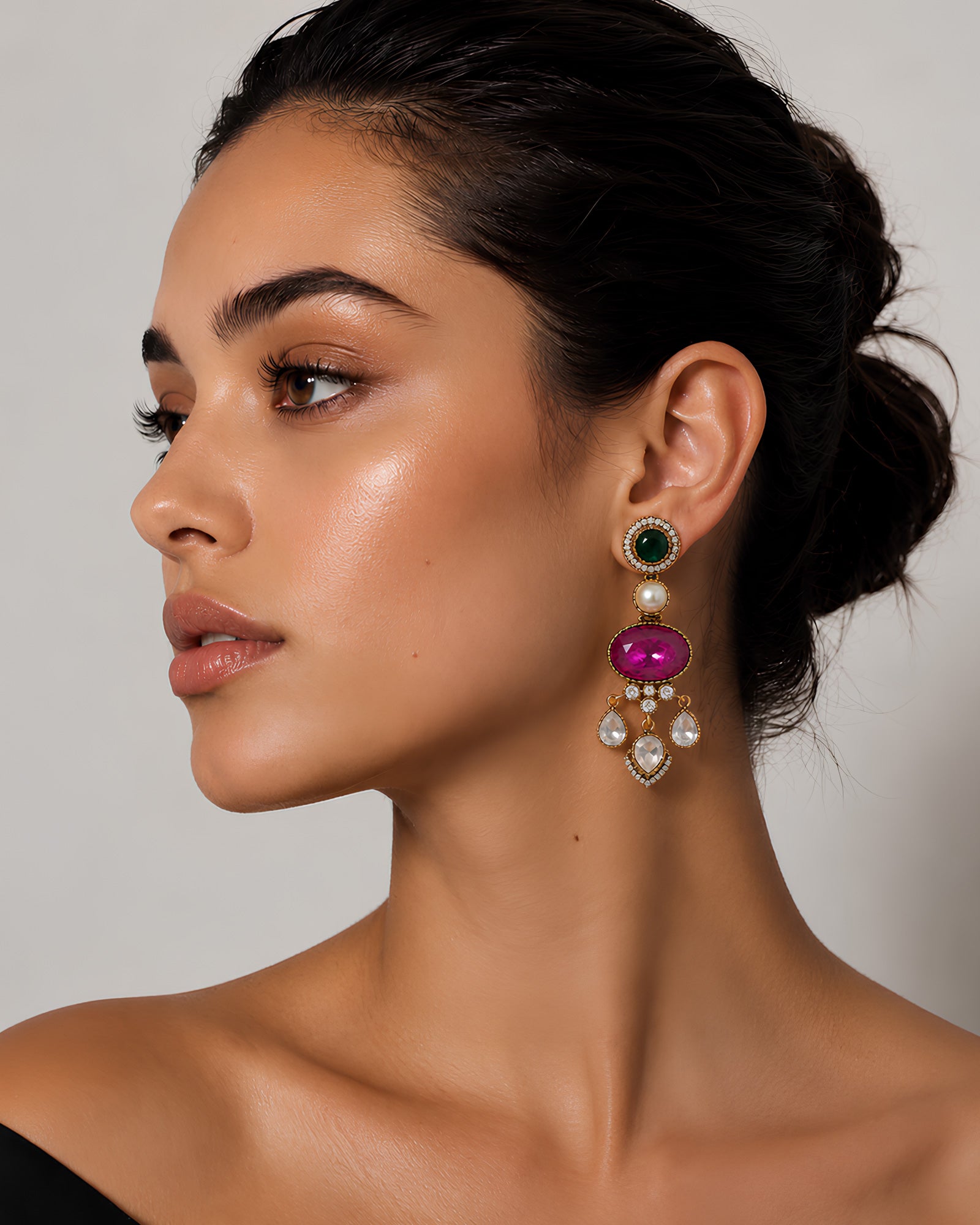 Vibrant Gemstone & Pearl Layered Drop Earrings