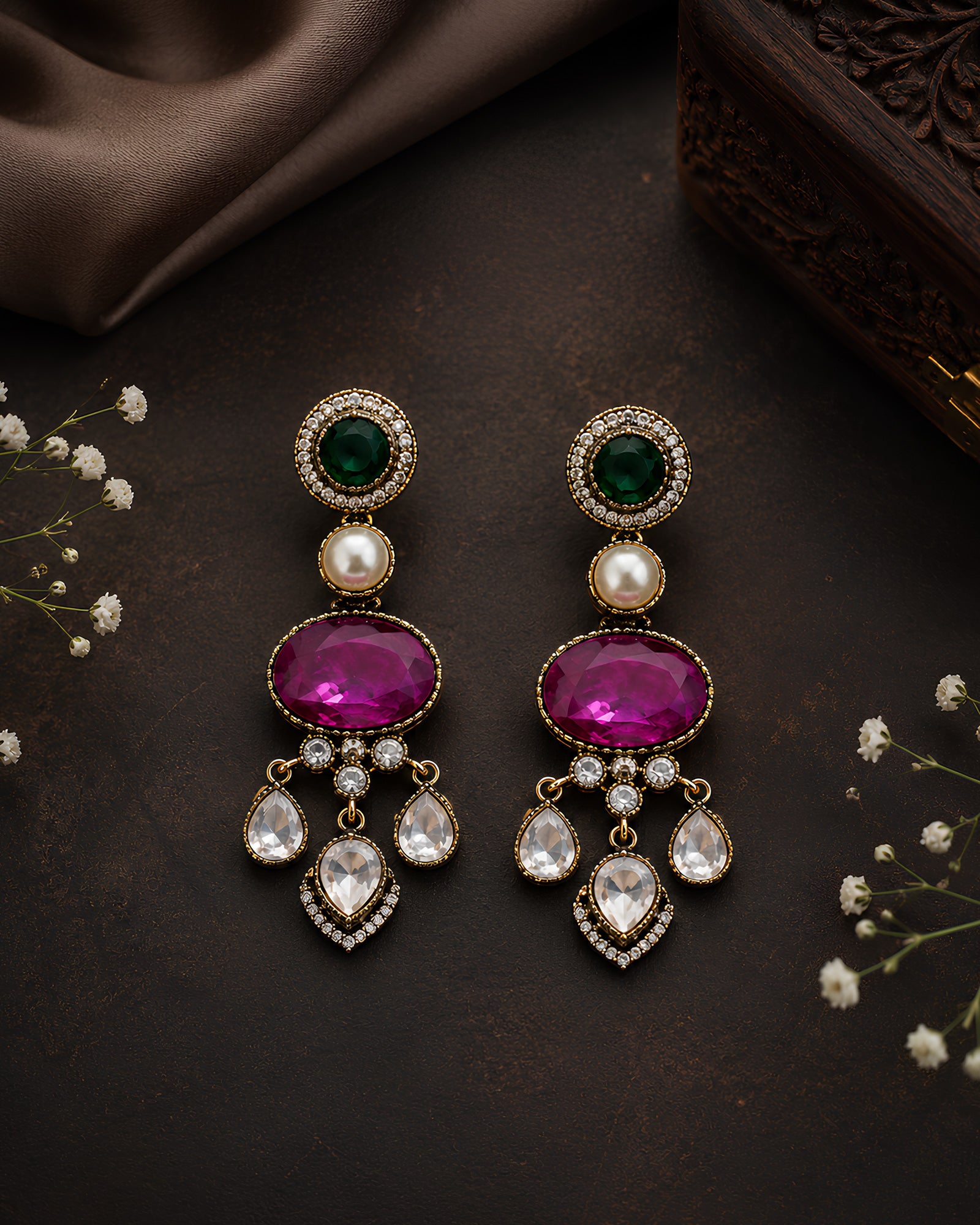 Vibrant Gemstone & Pearl Layered Drop Earrings