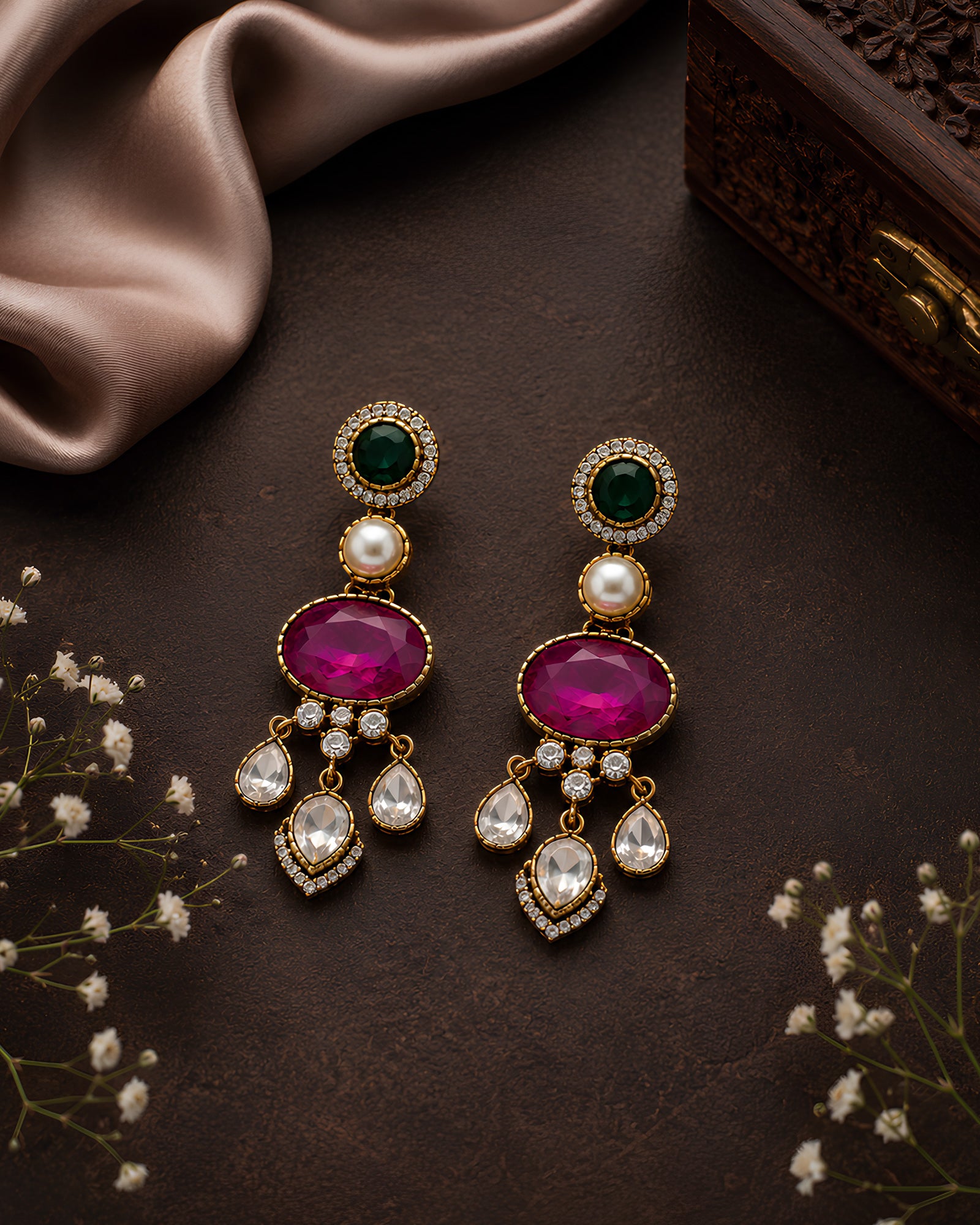 Vibrant Gemstone & Pearl Layered Drop Earrings