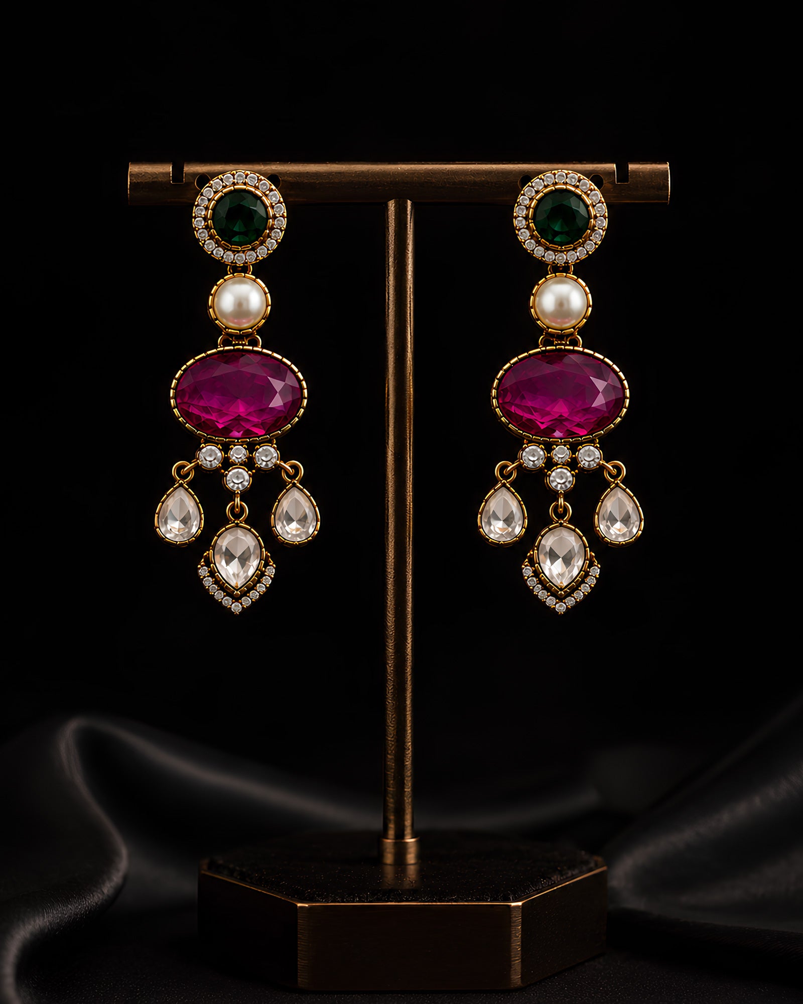 Vibrant Gemstone & Pearl Layered Drop Earrings