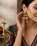 Vibrant Geometric Enamel Tiered Twin Jhumka Earrings