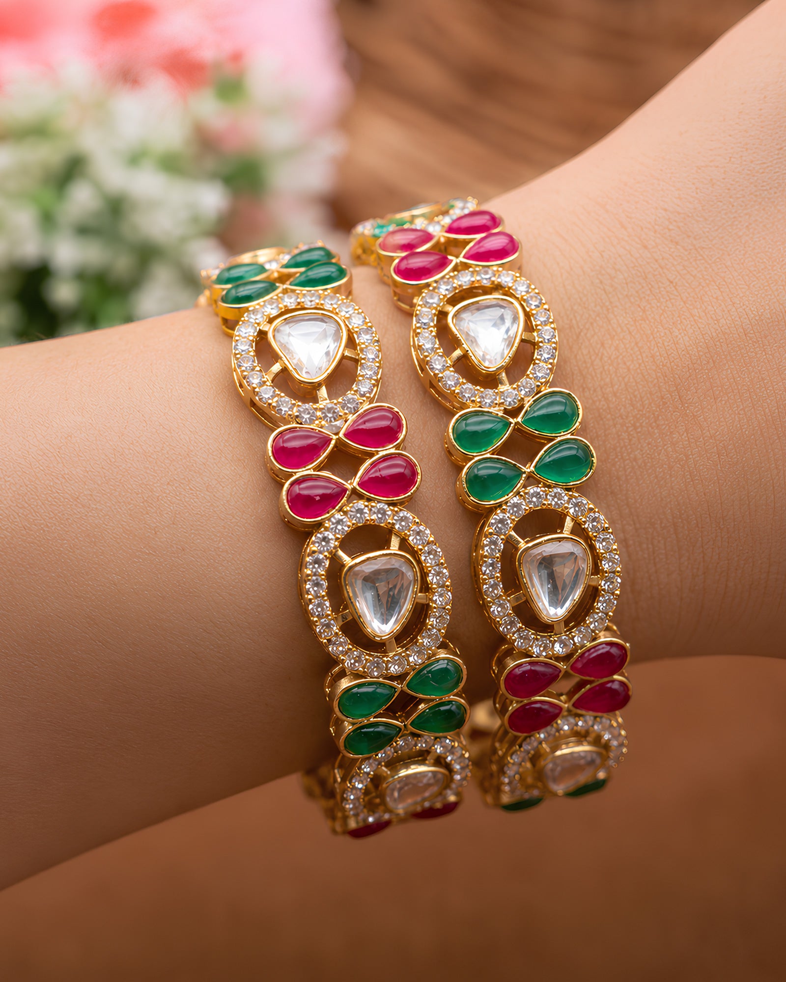 Vibrant Stone-Studded Kundan Bangle Set