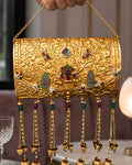 Vintage Gold Carved Flora Multi-Gemstone Fringed Clutch