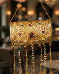 Vintage Gold Carved Flora Ruby Cluster Fringed Clutch