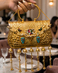 Vintage Gold Carved Flora Turquoise & Multi-Jhumka Bag