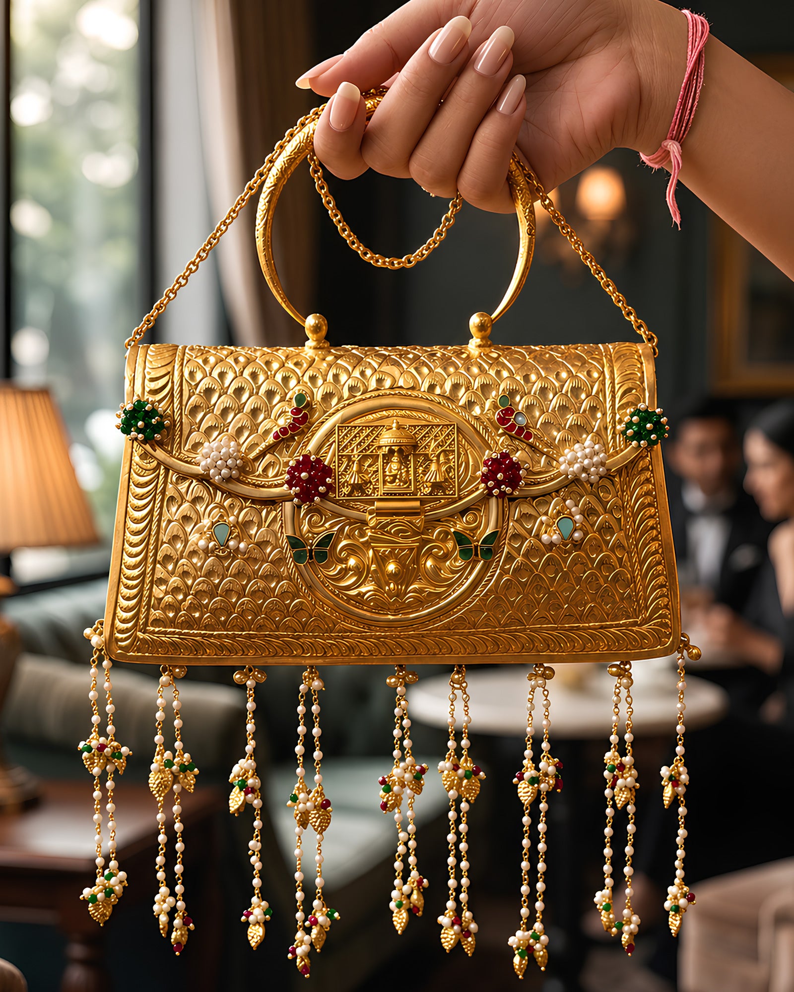Vintage Gold Carved Lattice Palanquin Motif Bag