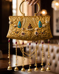 Vintage Gold Carved Turquoise & Multi-Jhumka Bag