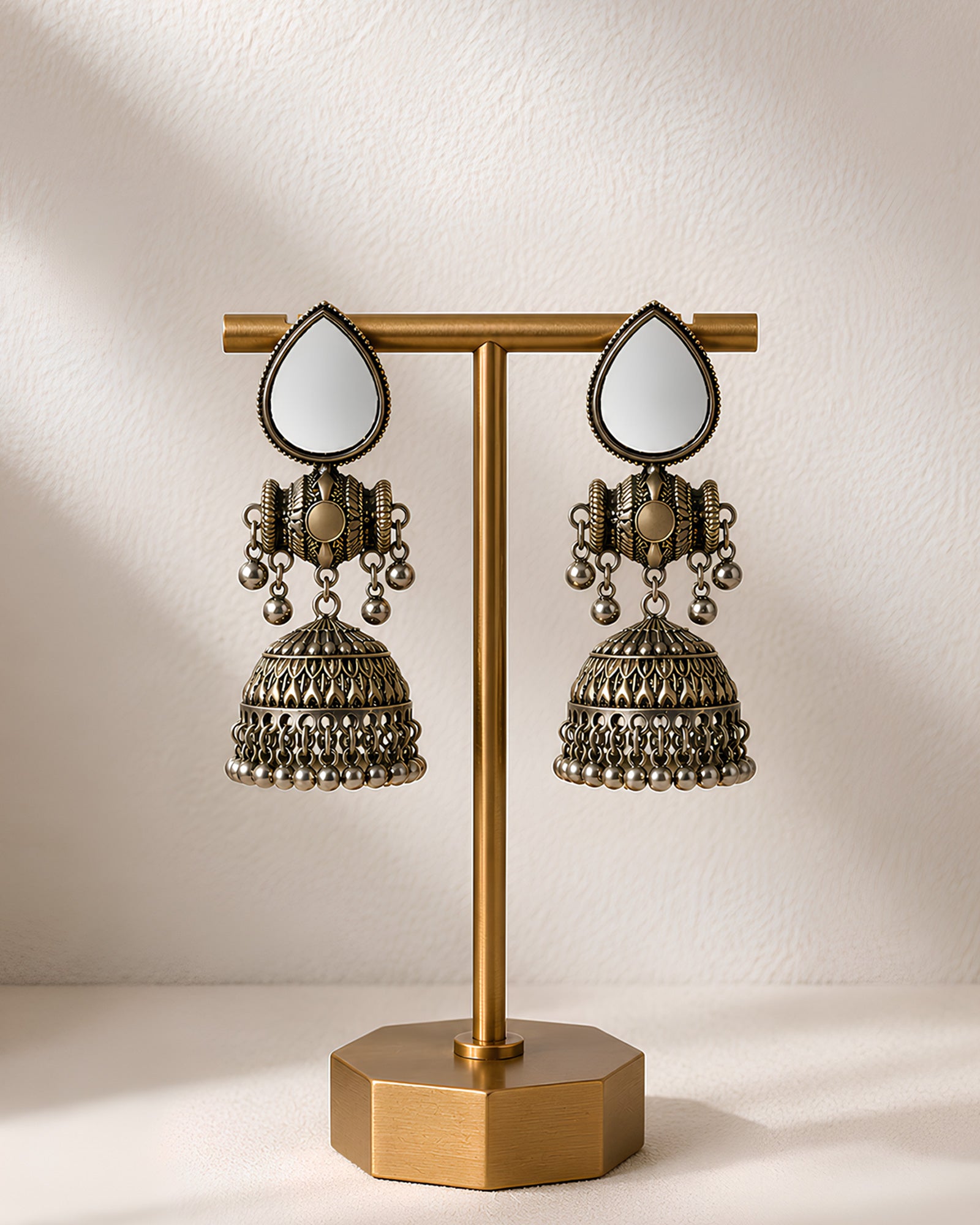 Vintage Mirror Drop Oxidized Jhumkas